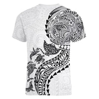 Hawaiian Kakau Tribal Sea Animals Tattoos Women V-Neck T-Shirt White Color LT03 - Polynesian Pride