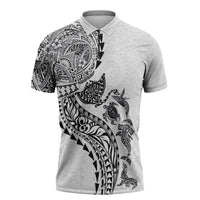 Hawaiian Kakau Tribal Sea Animals Tattoos Zipper Polo Shirt White Color LT03 White - Polynesian Pride