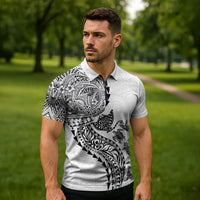 Hawaiian Kakau Tribal Sea Animals Tattoos Zipper Polo Shirt White Color LT03 - Polynesian Pride