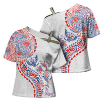 Hawaiian Kakau Tribal Sea Animals Tattoos Cross Shoulder Shirt Hawaii Flag Color Inspired LT03 - Polynesian Pride