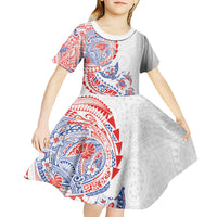 Hawaiian Kakau Tribal Sea Animals Tattoos Kid Short Sleeve Dress Hawaii Flag Color Inspired LT03 - Polynesian Pride
