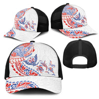 Hawaiian Kakau Tribal Sea Animals Tattoos Mesh Trucker Cap Hawaii Flag Color Inspired