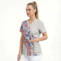 Hawaiian Kakau Tribal Sea Animals Tattoos Scrub Top Hawaii Flag Color Inspired