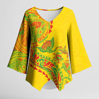 Hawaiian Kakau Tribal Sea Animals Tattoos Kimono Sleeve Blouse Kanaka Maoli Flag Color Inspired LT03 Female Multicolor - Polynesian Pride