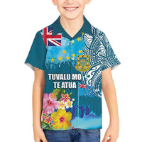 Personalised Tuvalu Independence Day Family Matching Off Shoulder Short Dress and Hawaiian Shirt Tuvaluan Tribal Flag Style