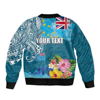 Personalised Tuvalu Independence Day Sleeve Zip Bomber Jacket Tuvaluan Tribal Flag Style