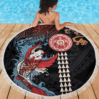 Hawaii and Japanese Together Beach Blanket Koi Fish and Kakau Pattern