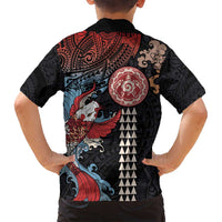 Hawaii and Japanese Together Family Matching Tank Maxi Dress and Hawaiian Shirt Koi Fish and Kakau Pattern