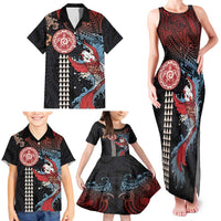 Hawaii and Japanese Together Family Matching Tank Maxi Dress and Hawaiian Shirt Koi Fish and Kakau Pattern