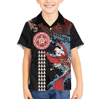 Hawaii and Japanese Together Kid Hawaiian Shirt Koi Fish and Kakau Pattern