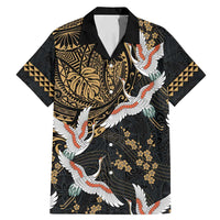 Hawaii and Japanese Together Family Matching Mermaid Dress and Hawaiian Shirt Cranes Birds with Kakau Pattern