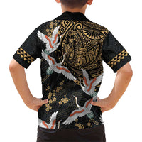Hawaii and Japanese Together Hawaiian Shirt Cranes Birds with Kakau Pattern