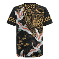Hawaii and Japanese Together Rugby Jersey Cranes Birds with Kakau Pattern