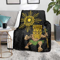 Hawaii and Philippines Together Blanket Warrior Tiki Mask and Filipino Sun Polynesian Style