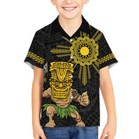 Hawaii and Philippines Together Family Matching Off Shoulder Short Dress and Hawaiian Shirt Warrior Tiki Mask and Filipino Sun Polynesian Style