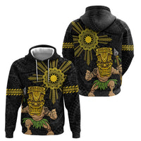 Hawaii and Philippines Together Hoodie Warrior Tiki Mask and Filipino Sun Polynesian Style