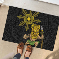 Hawaii and Philippines Together Rubber Doormat Warrior Tiki Mask and Filipino Sun Polynesian Style