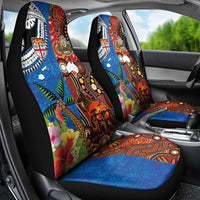Fiji and Australia Together Car Seat Cover Fijian Tapa Plants with Kangaroo and Aboriginal - Polynesian Pride