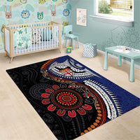 Fiji and Australia Together Area Rug Kangaroo Aboriginal with Tribal Tapa Hibiscus Half Style - Polynesian Pride
