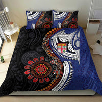 Fiji and Australia Together Bedding Set Kangaroo Aboriginal with Tribal Tapa Hibiscus Half Style - Polynesian Pride
