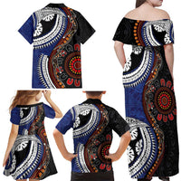 Fiji and Australia Together Family Matching Off Shoulder Maxi Dress and Hawaiian Shirt Kangaroo Aboriginal with Tribal Tapa Hibiscus Half Style - Polynesian Pride