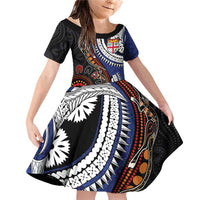 Fiji and Australia Together Family Matching Off Shoulder Short Dress and Hawaiian Shirt Kangaroo Aboriginal with Tribal Tapa Hibiscus Half Style - Polynesian Pride