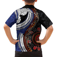 Fiji and Australia Together Family Matching Short Sleeve Bodycon Dress and Hawaiian Shirt Kangaroo Aboriginal with Tribal Tapa Hibiscus Half Style - Polynesian Pride