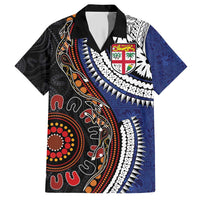 Fiji and Australia Together Family Matching Short Sleeve Bodycon Dress and Hawaiian Shirt Kangaroo Aboriginal with Tribal Tapa Hibiscus Half Style - Polynesian Pride