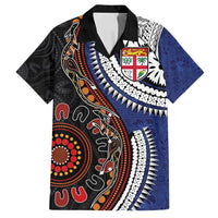 Fiji and Australia Together Family Matching Summer Maxi Dress and Hawaiian Shirt Kangaroo Aboriginal with Tribal Tapa Hibiscus Half Style - Polynesian Pride