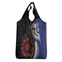 Fiji and Australia Together Grocery Bag Kangaroo Aboriginal with Tribal Tapa Hibiscus Half Style - Polynesian Pride
