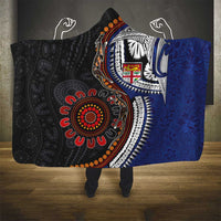 Fiji and Australia Together Hooded Blanket Kangaroo Aboriginal with Tribal Tapa Hibiscus Half Style - Polynesian Pride
