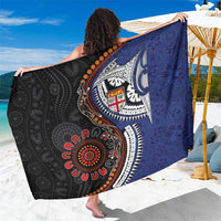 Fiji and Australia Together Sarong Kangaroo Aboriginal with Tribal Tapa Hibiscus Half Style - Polynesian Pride