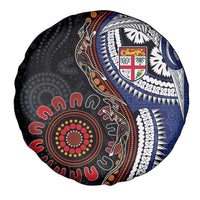 Fiji and Australia Together Spare Tire Cover Kangaroo Aboriginal with Tribal Tapa Hibiscus Half Style - Polynesian Pride