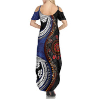 Fiji and Australia Together Summer Maxi Dress Kangaroo Aboriginal with Tribal Tapa Hibiscus Half Style - Polynesian Pride