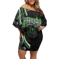 Traditional Art Hawaiian Kakau Tattoos Family Matching Off Shoulder Short Dress and Hawaiian Shirt Green Color LT03 Mom's Dress Green - Polynesian Pride