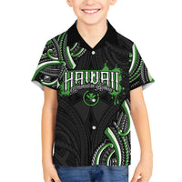 Traditional Art Hawaiian Kakau Tattoos Family Matching Short Sleeve Bodycon Dress and Hawaiian Shirt Green Color LT03 Son's Shirt Green - Polynesian Pride