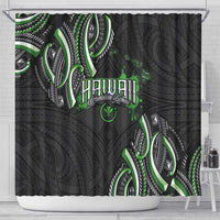 Traditional Art Hawaiian Kakau Tattoos Shower Curtain Green Color - Polynesian Pride