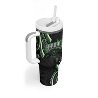 Traditional Art Hawaiian Kakau Tattoos Tumbler With Handle Green Color - Polynesian Pride