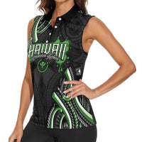 Traditional Art Hawaiian Kakau Tattoos Women Sleeveless Polo Shirt Green Color LT03 - Polynesian Pride