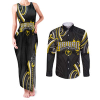 Traditional Art Hawaiian Kakau Tattoos Couples Matching Tank Maxi Dress and Long Sleeve Button Shirt Yellow Color LT03 Yellow - Polynesian Pride