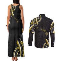 Traditional Art Hawaiian Kakau Tattoos Couples Matching Tank Maxi Dress and Long Sleeve Button Shirt Yellow Color LT03 - Polynesian Pride