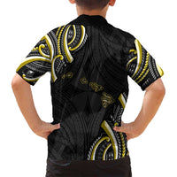 Traditional Art Hawaiian Kakau Tattoos Family Matching Long Sleeve Bodycon Dress and Hawaiian Shirt Yellow Color LT03 - Polynesian Pride