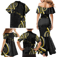 Traditional Art Hawaiian Kakau Tattoos Family Matching Mermaid Dress and Hawaiian Shirt Yellow Color LT03 - Polynesian Pride