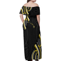 Traditional Art Hawaiian Kakau Tattoos Family Matching Off Shoulder Maxi Dress and Hawaiian Shirt Yellow Color - Polynesian Pride