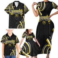 Traditional Art Hawaiian Kakau Tattoos Family Matching Short Sleeve Bodycon Dress and Hawaiian Shirt Yellow Color LT03 - Polynesian Pride