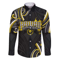 Traditional Art Hawaiian Kakau Tattoos Family Matching Short Sleeve Bodycon Dress and Hawaiian Shirt Yellow Color LT03 Dad's Shirt - Long Sleeve Yellow - Polynesian Pride