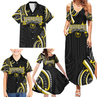 Traditional Art Hawaiian Kakau Tattoos Family Matching Summer Maxi Dress and Hawaiian Shirt Yellow Color LT03 - Polynesian Pride