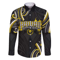 Traditional Art Hawaiian Kakau Tattoos Family Matching Summer Maxi Dress and Hawaiian Shirt Yellow Color LT03 Dad's Shirt - Long Sleeve Yellow - Polynesian Pride