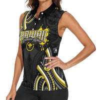 Traditional Art Hawaiian Kakau Tattoos Women Sleeveless Polo Shirt Yellow Color LT03 - Polynesian Pride