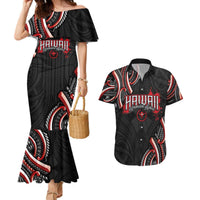 Traditional Art Hawaiian Kakau Tattoos Couples Matching Mermaid Dress and Hawaiian Shirt Red Color LT03 Red - Polynesian Pride